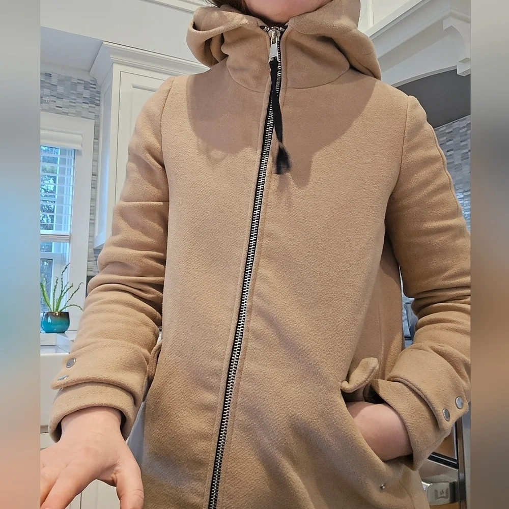 Mango tan wool zip hooded coat - Picture 2 of 6